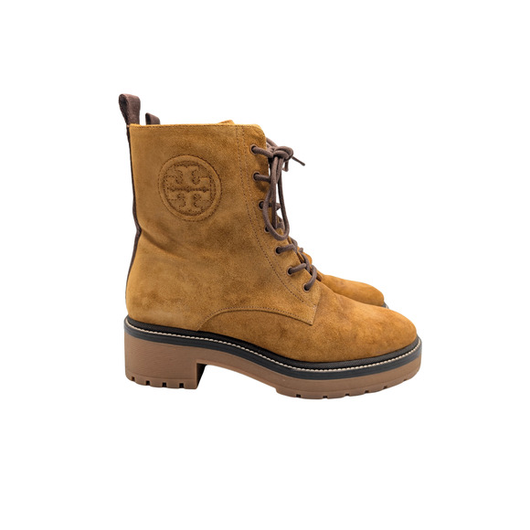 Tory Burch Miller Suede Chestnut Combat Boots Size 8 - Picture 4 of 7